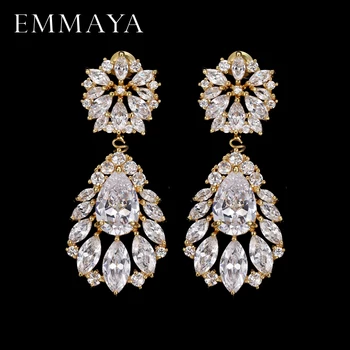 EMMAYA Fashion Classic Lady Gold Color Crystal CZ Zircon Jewelry Crown Drop Earrings For Women Girls Gift Brincos