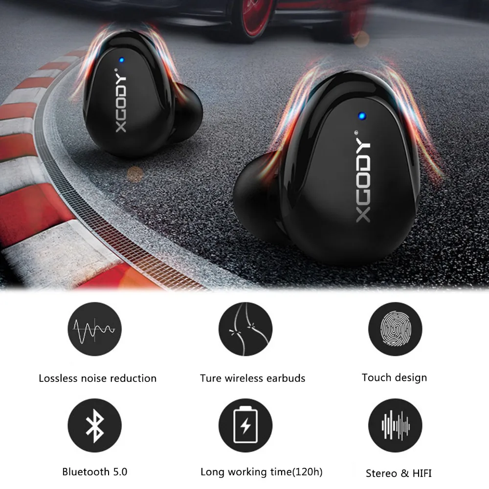 XGODY TWS In-ear Earphones Bluetooth 5.0 Smart Touch Sport True Wireless Earbuds HiFi Stereo Earphone Dual Microphone Headset P9