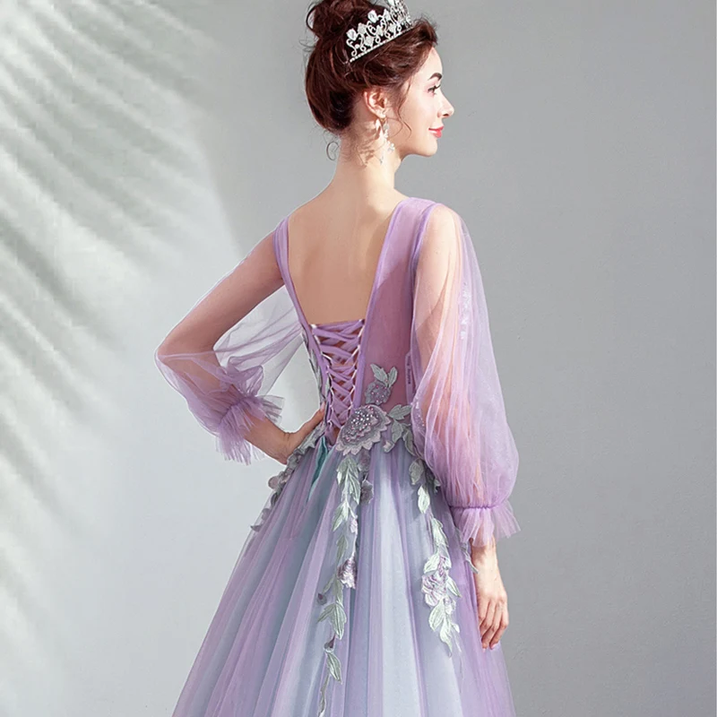 Это YiiYa Выпускные платья фиолетового цвета с v-образным вырезом и длинными рукавами длиной до пола, вечерние платья на заказ больших размеров, платья для выпускного вечера E247