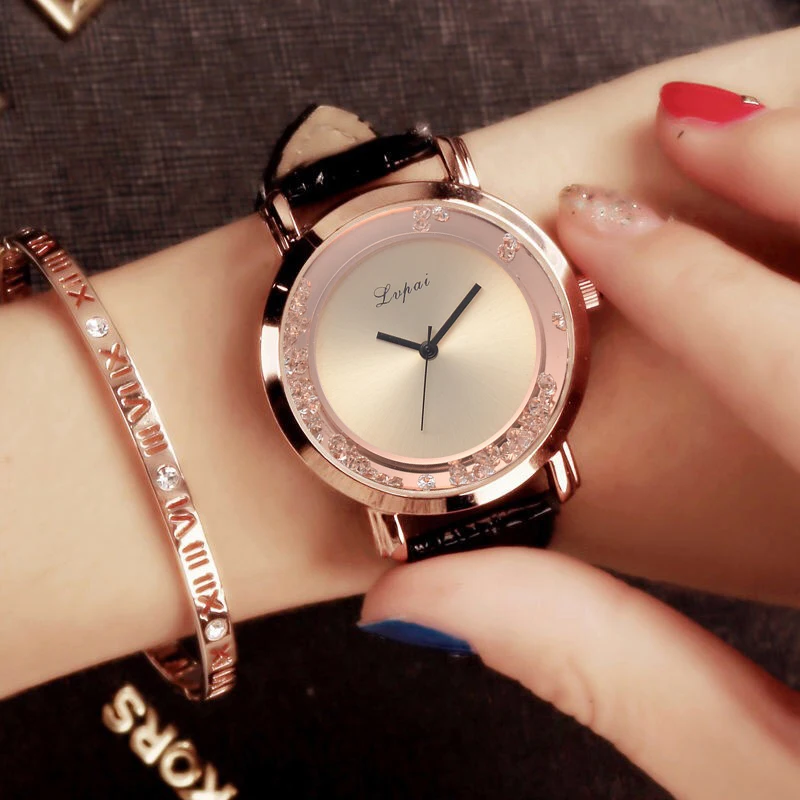 

Lvpai Casual Fashion Woman Leather Band Watch Quicksand Rhinestone Quartz Bracelet Bussiness Dress Wristwatch Clock