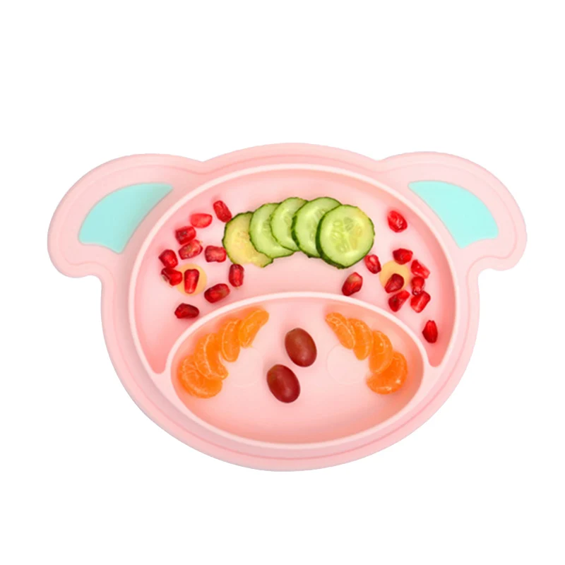 

Cute Baby Feeding Bowl Plate Dishes Infant Silicone Holder Tableware Bamboo Fiber Kids Cartoon Plate Bowls Tableware Food Tray