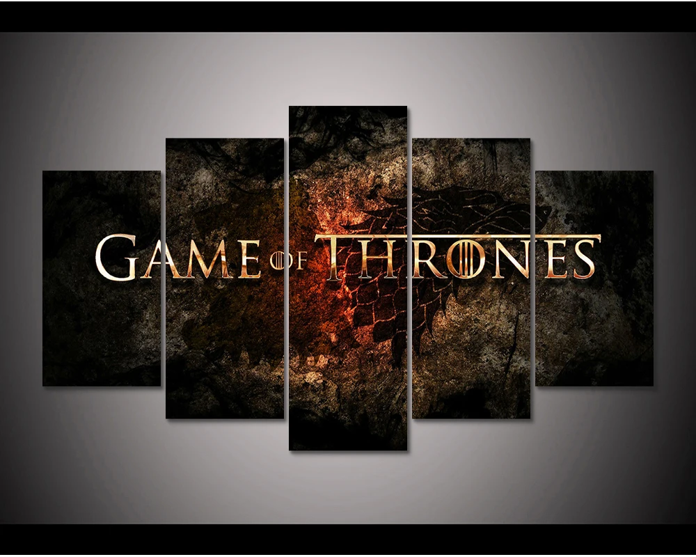 Framed HD Print 5pcs Game Of Thrones house canvas wall art Painting