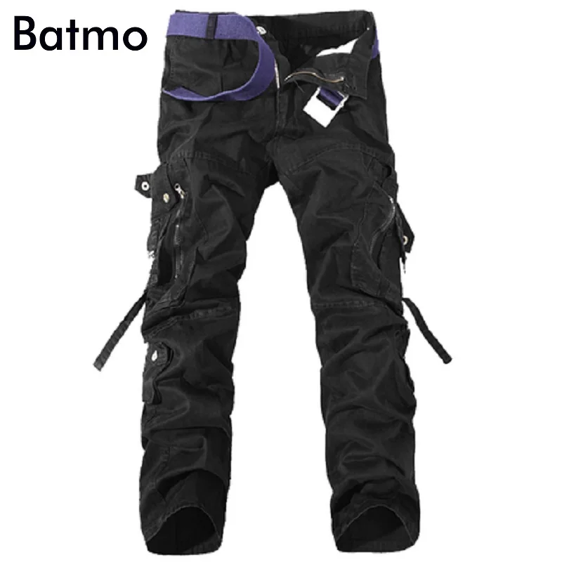 Batmo 2018 new arrival high quality cotton many pockets black cargo pants men,men's casual pants 4 colors plus-size 28-40