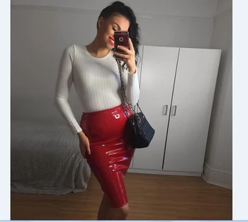 

Sexy Women Skirt PU Leather High Waist Knee Length Straight Package Hip Pencil Skirt S M L