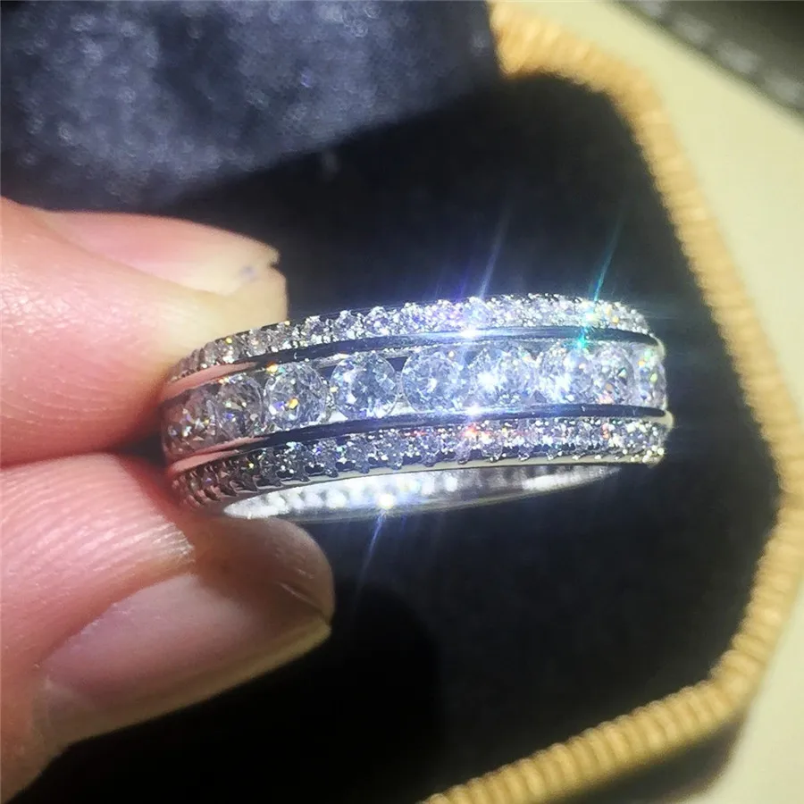 Роскошные высококачественные подлинные 10KT кольца из белого золота с полными камнями с паве 5А кольца с цирконием европейский стиль для женщин и мужчин