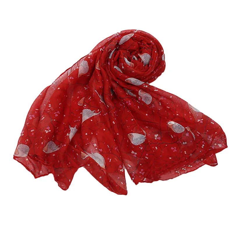 Christmas Winter Women Scarves Ladies Long Cute Winter Christmas Robin Bird Patten Print Scarf Wrap#3E18 - Цвет: C