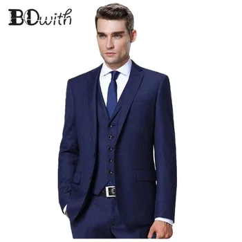 

Wedding Men Suit Blue Notched Collar Slim Fit 3 Pieces Jacket+Pants+Vest For Wedding Tuxedos Formal Suits Custom Made