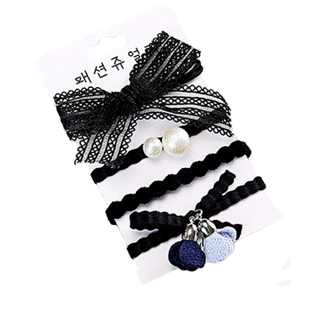 

Chyko 4pcs/1set New Fashion Women Elastic Hair Bands Lace Pearl Hair Ropes Girls Bow Flower Hair Tie Hair Accessory Ornament