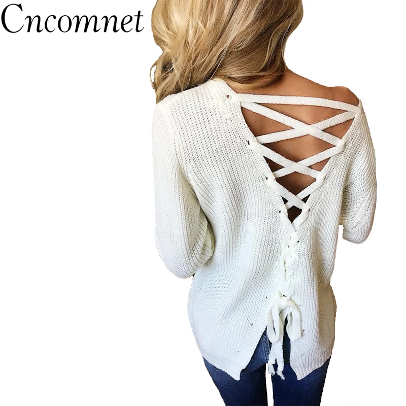 2018 Autumn Women Sweater Vintage Slim Fit Crop Top Sexy Back Cross Strap Knitted Sweater Elegant Party Solid Pullover Sweater 2018 Autumn Women Sweater Vintage Slim Fit Crop Top Sexy Back Cross Strap Knitted Sweater Elegant Party Solid Pullover Sweater