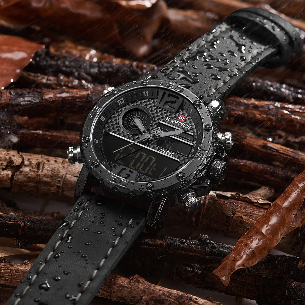  Luxury Brand Men's Watch NAVIFORCE Analog Digital Leather Sports Watches Army Military Watch Men Qu