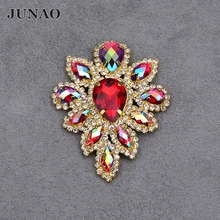 JUNAO 45x59 мм большой красный AB Кристалл швейные стразы аппликация пришить стеклянные камни и Хрустальный цветок страз для ювелирных изделий одежды
