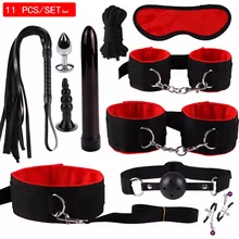 Vibrators 11 Pcs/Set Sex BDSM Bondage Butt Anal Rope Hand Cuffs Whip Blindfold Dildo Erotic Roleplay Restraints Sex Toy Adult