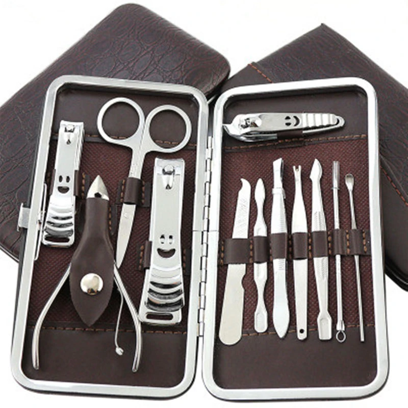 

Fashion 12Pcs/Set Stainless Nail Kit Nail Clipper Nipper Cutter Scissors Tweezers Ear Pick Pedicure Manicure Set Nail Art Tools