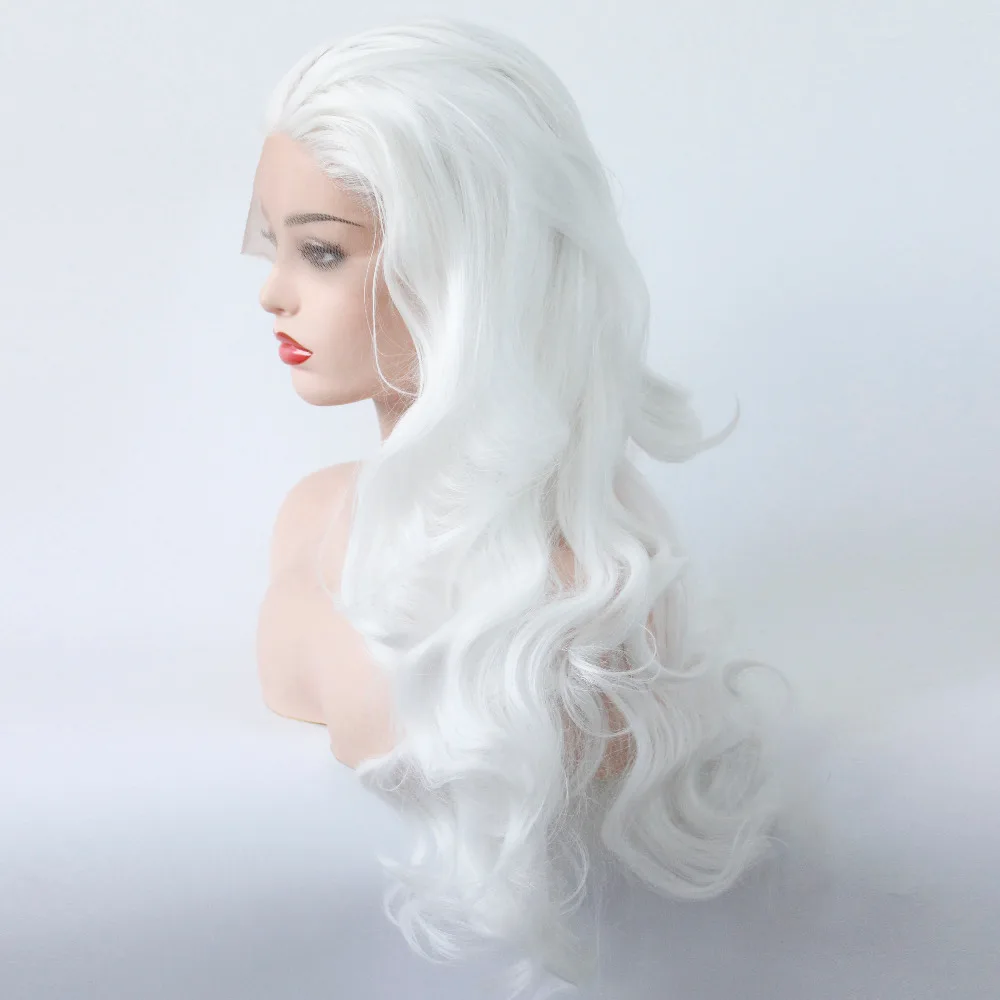 alt=''Snow White Synthetic Lace Front Wigs Heat Resistant Fiber Hair Long Body Wave Wig For Women Middle Part Cosplay Wig''-9