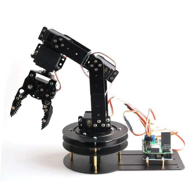 

The latest !!6 dof robot arm+6PCS High torque servos(Metal gear)+mechanical claw + large metal base+FUll metal plate