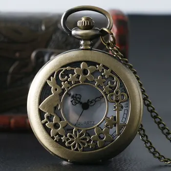

Vintage Pocket Watch Hollow Alice In Wonderland Cute Rabbit Dial Women Necklace Relogio De Bolso Watches for Girls Kid Xams Gift