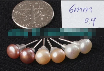 

Miss00246 6mm Button Mixed Color Genuine Pearl Beads Stud Earrings 50 Pairs