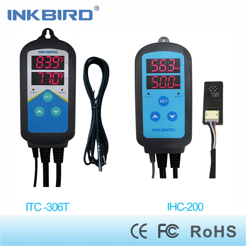 

Inkbird Combo Set Pre-wired Digital Dural Stage Humidity Controller IHC200 and Heating Timer Temperature Controller ITC-306T