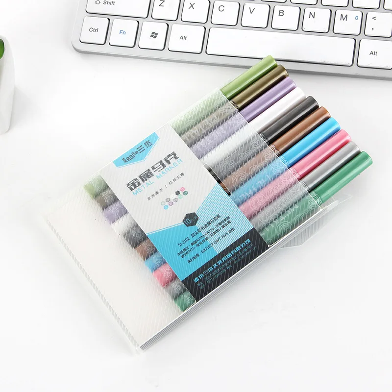

10 Colors Washable Art Marker Pen Set for Kids DIY Paint Coloring Book Metallic Markers Graffiti WaterColor Sketch Highlighter