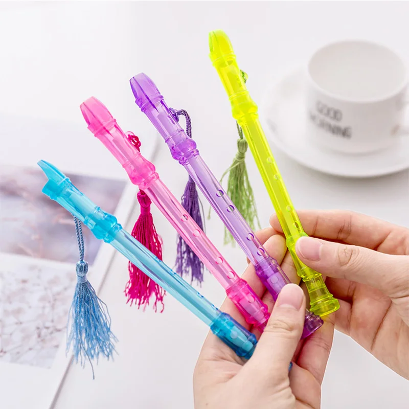 

4 pcs/lot Creative Flute Plastic Gel Pen Cute Kawaii Candy Color Pens For Kids Korean Stationery Students 0.5mm Black Ink