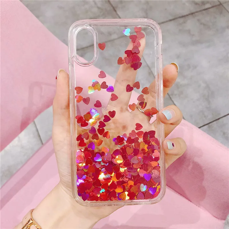 Жидкий блестящий чехол для Apple iPhone 11 Pro Max Xs Xr X Love Heart чехлы телефонов 7 8 6 6s Plus