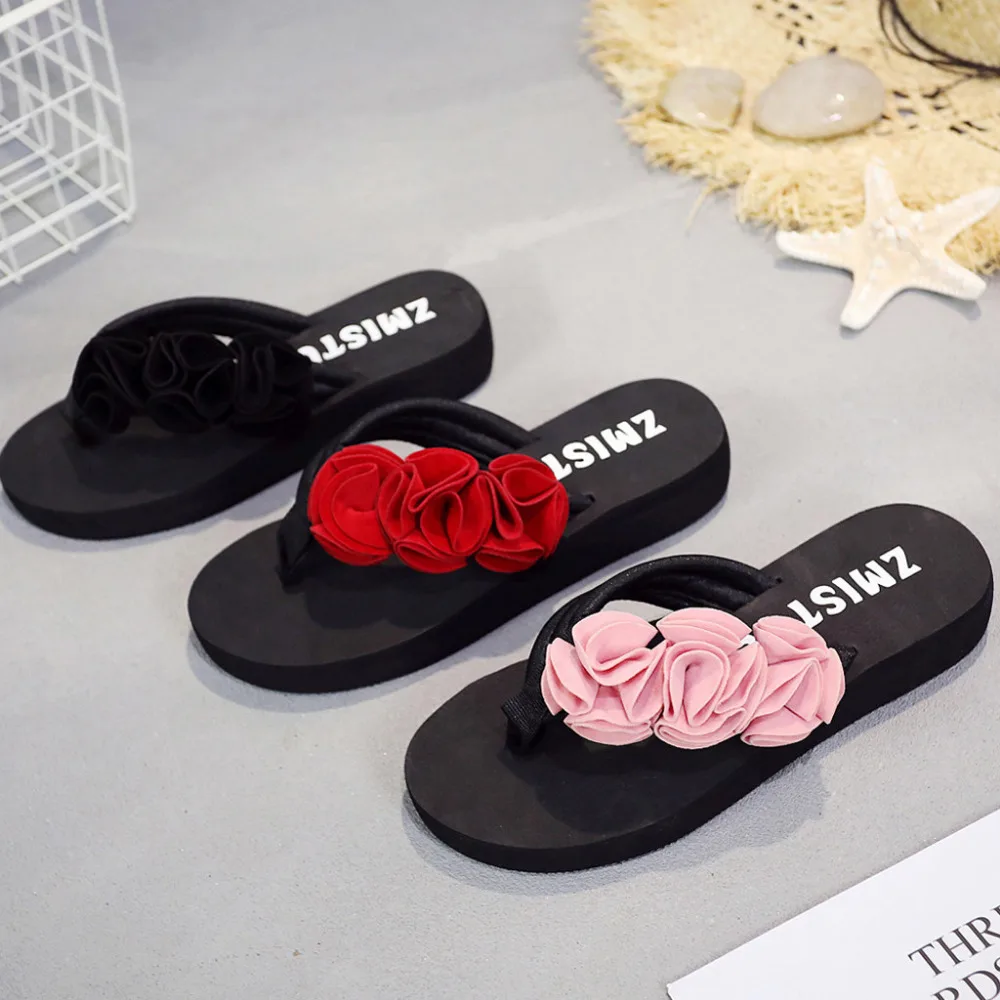 

Summer Fashion Women's Flower Clip Toe Flip Flops Non-Slip Wedges Beach Slippers