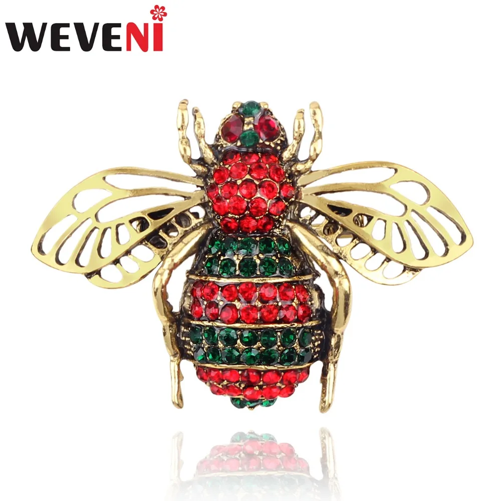 WEVENI Rhinestone Alloy Shiny Bee Insect Brooches Clothes Scarf Jewelry Pin For Women Lady Decoration Accessories Novelty Gift | Украшения