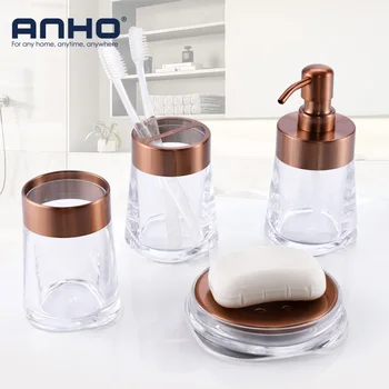 

ANHO 4PCS Bathroom Set European Liquid Dispenser Cup Toothbrush Holder Soap Rack Acrylic Home Decor Accessories