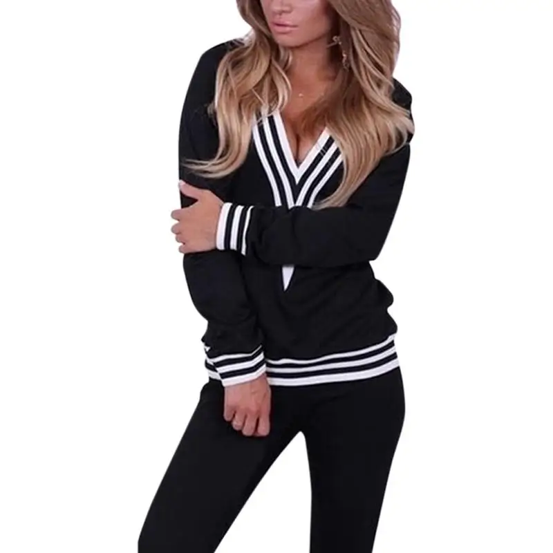 

Yfashion Women Cansual Sports Suit Long-sleeved V-neck Tops & Trousers Fashion Clothing Suit