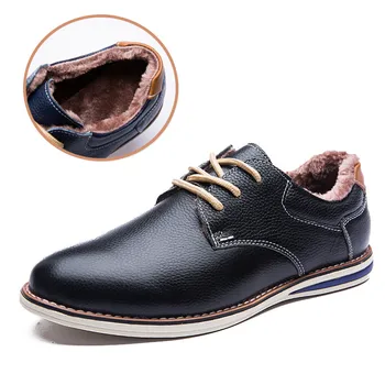 

Men Dress Shoes Plush Warm Winter Men Shoes Formal Lace Up Black Blue Brown