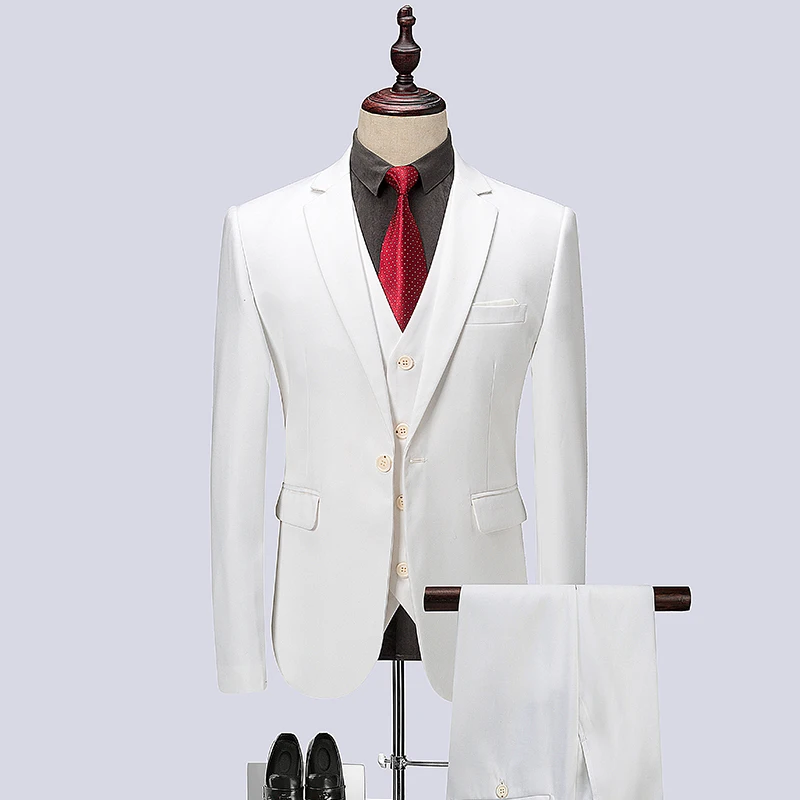 MYAZHOU Spring men's white 3-piece suit male , High-end brand single breasted quality men's suit sets  , business slim suits men