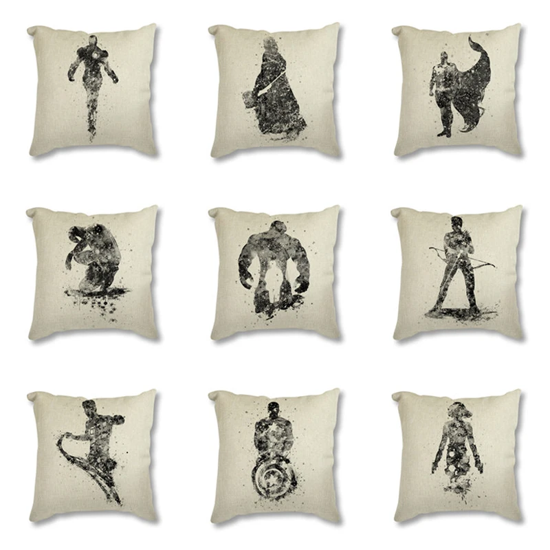 

Black Color Superhero Avengers Infinity War Batman Movie Poster Print Nordic Linen Cushion Cover Kids Room Sofa Seat Pillowcase