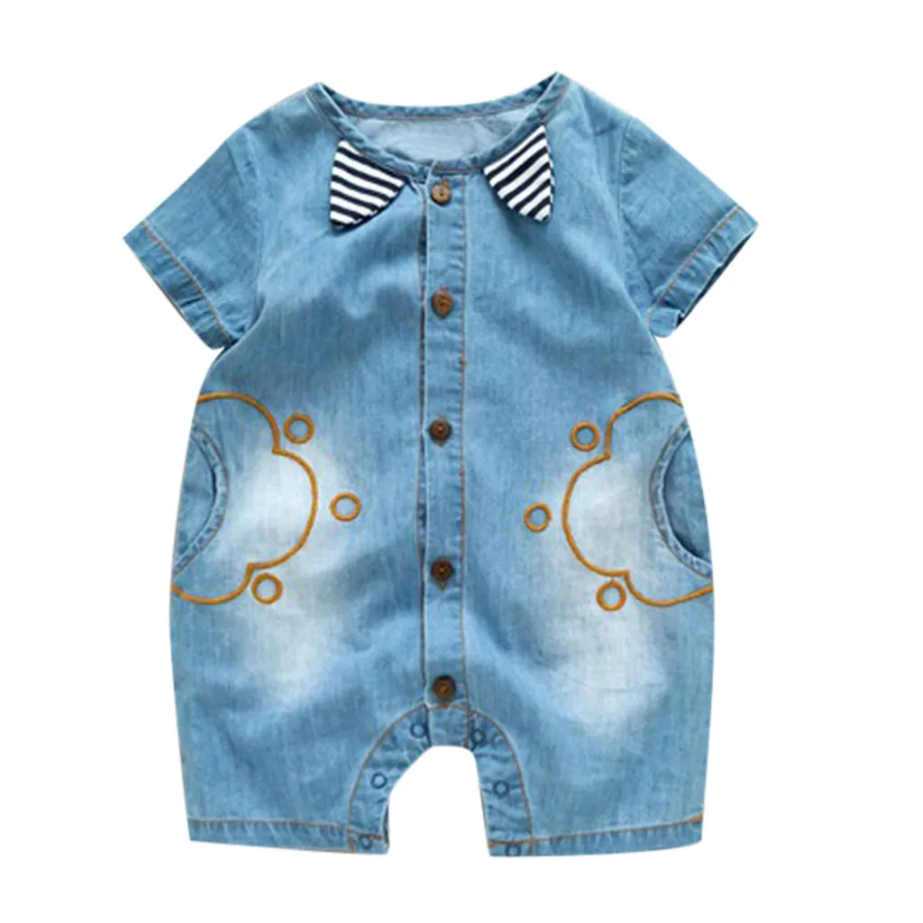 

Baby Boy Romper Fashion Handsome Korean Version Demin Comfortable Striped Casual Romper Jumpsuit Outfits Lively ropa bebe niño