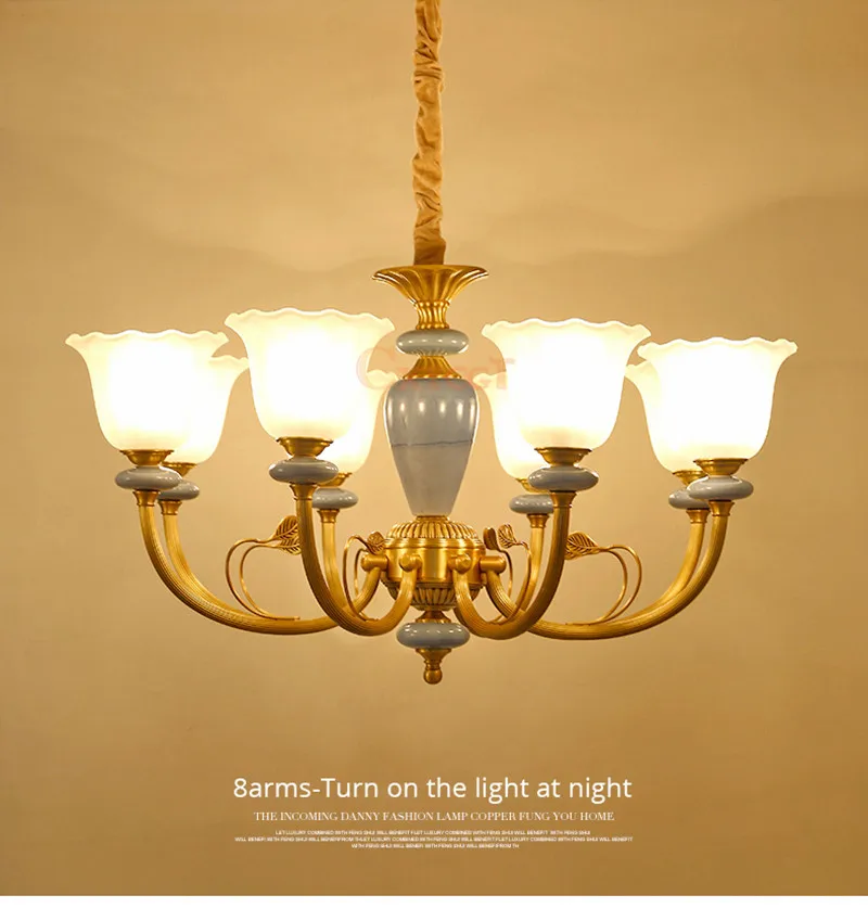 Простая медная люстра, керамическая лампа для гостиной, спальни, столовой, Подвесная лампа, ретро, американское креативное освещение