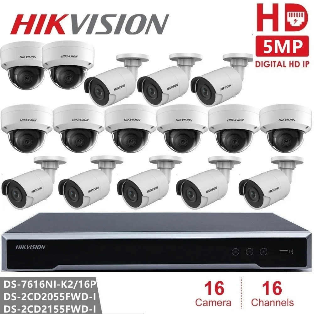 Hikvision 5-мегапиксельная IP-камера системы безопасности 16-канальная PoE H.265 Встроенная