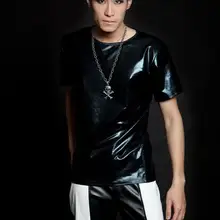 Черная для певицы для сцены рок искусственная кожаная футболка PU мужская одежда мужские футболки мода мужская куртка настраиваемая