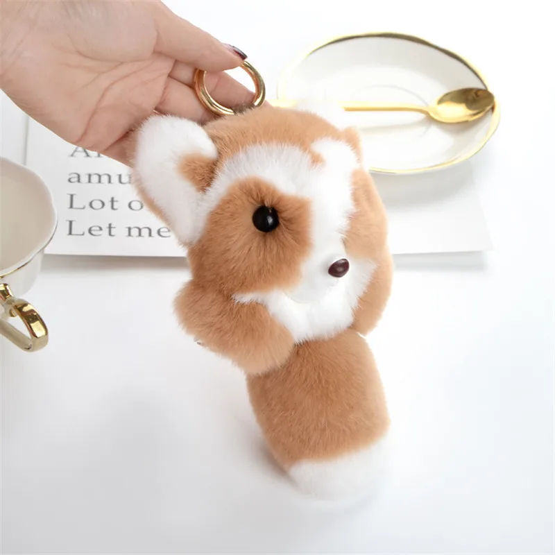 

Genuine Rex rabbit pompon fox Keychain female Car bag Charm Animal Pendant Cute Mini Little Fox Fur Pompon. Trinkets