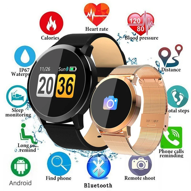 

Bluetooth Q8 Smart Watch OLED Color Screen Smartwatch Women Men Fashion Fitness Tracker Heart Rate Monitor For Android IOS Phone