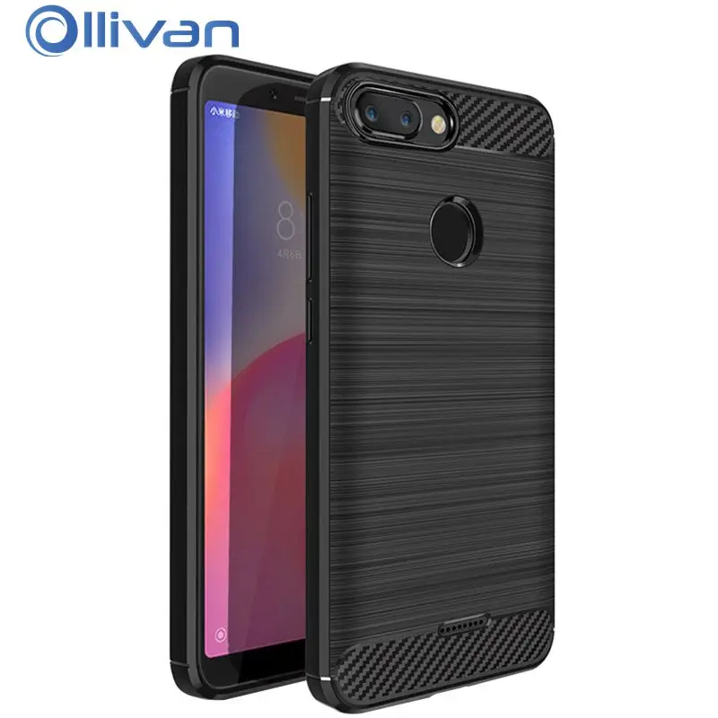 Best OLLIVAN Silicone Brushed Phone Cases For Xiaomi Redmi 6 Pro Case Cover 6pro TPU Carbon Fiber Texture Redmi 6 Pro Case Capa Black