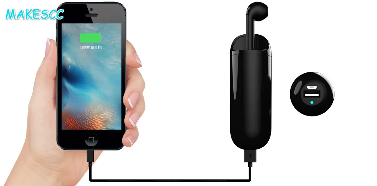 Makescc беспроводные Bluetooth наушники супер мини одиночные наушники HBQ I9 с зарядным устройством внешний аккумулятор