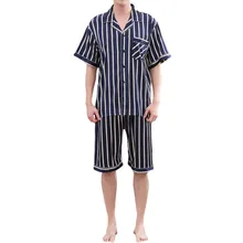 Летние мужские повседневные весенние полосатые удобные домашние пижамы с короткими рукавами, шорты из полиэстера, пижамы