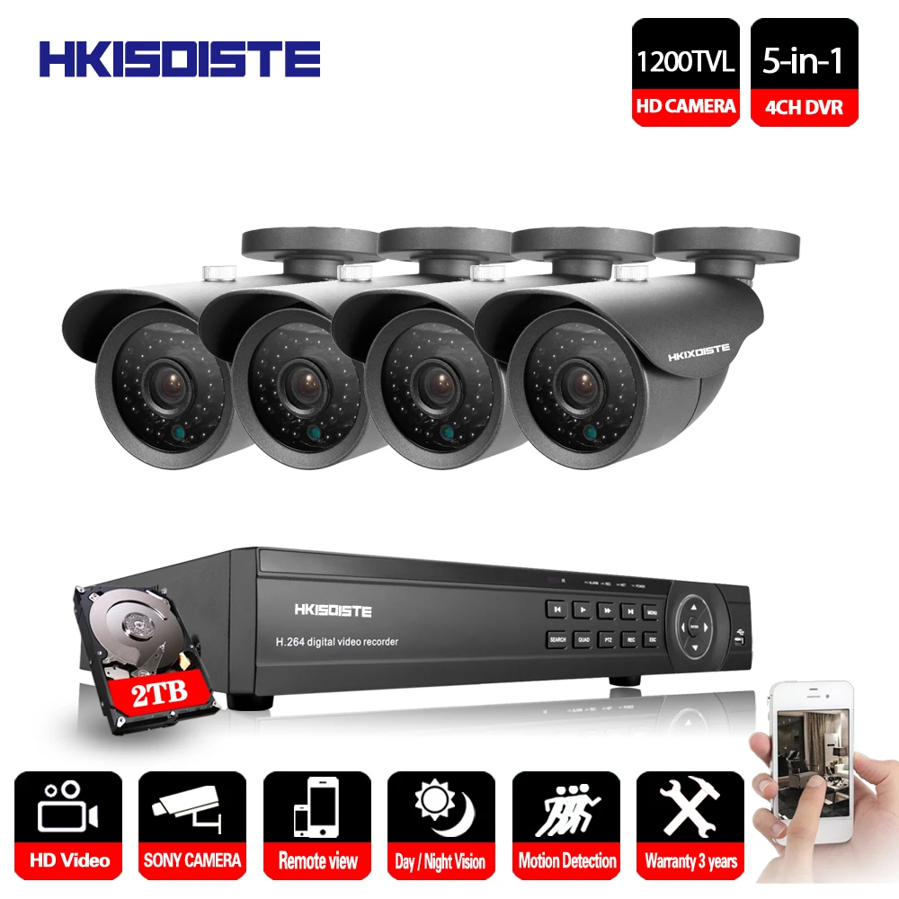 Камера видеонаблюдения hkixdistee DVR 4 канала 1080P Sony 1200TVL HD водонепроницаемая камера IR