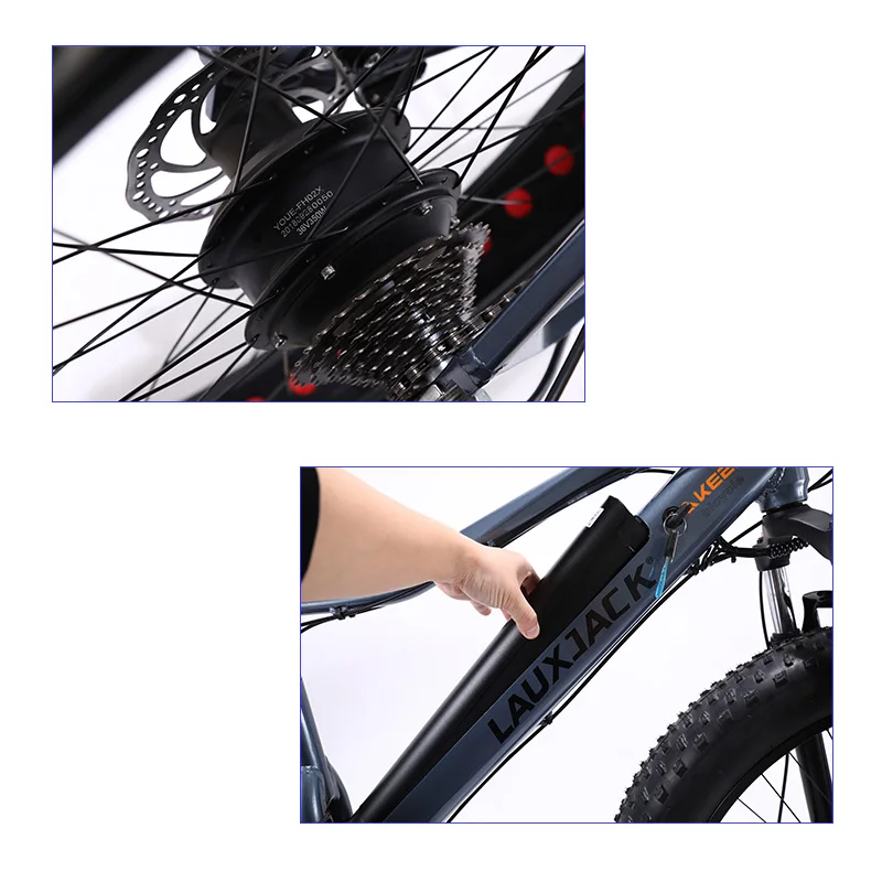 Discount LAUXJACK Fatbike Electric Bike Alluminium Frame 27 Speed Disc Brake 26"x4.0 Wheel 3