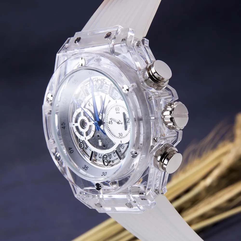 

Men's Watches Fashion Skeleton Watches Hollow Transparent Watches Mechanical Watch Men Silicone Sport Watch Plastic Watches
