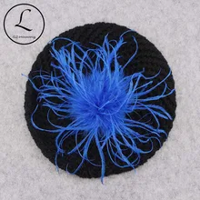 GZHilovingL, осенне-зимние береты, шапки для женщин, женская шапка с страусиным пером, шапка с меховым помпоном, береты, шапки, вязаные шапки Skullies для девочек