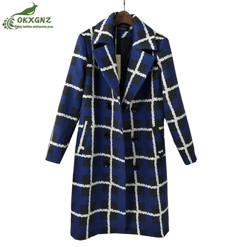 La 2018 Parka Survêtement De Tissu Femmes Mode Veste Plaid Laine Chaud Cachemire Taille Plus Femme Blue D'hiver Manteau Lâche Long 4xl 4x4qaFr