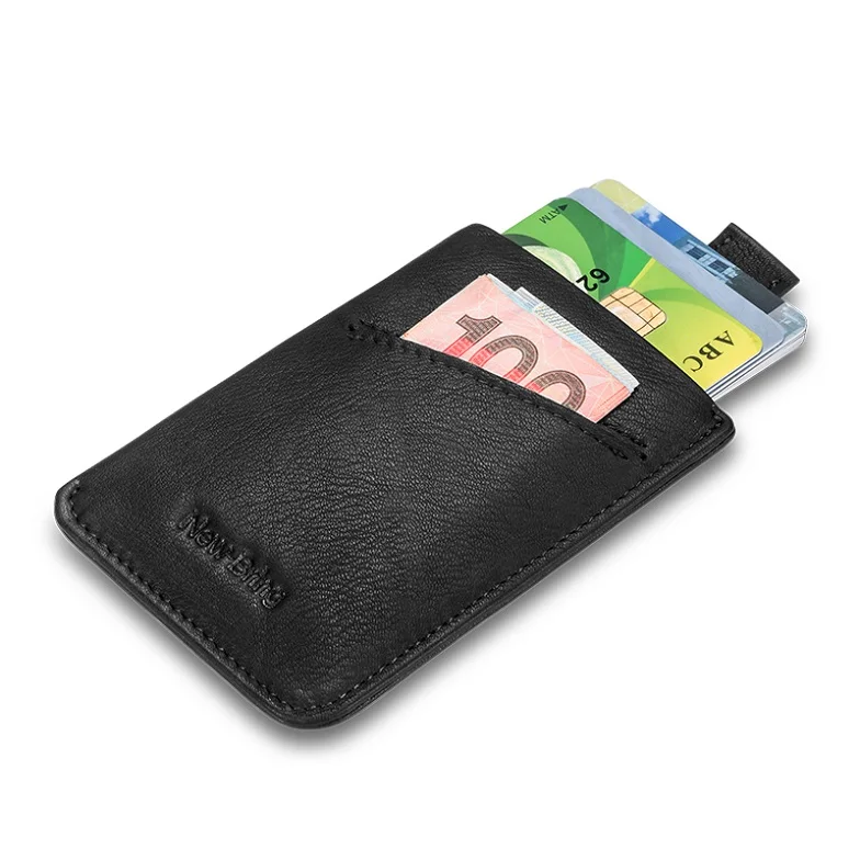 Black NewBring тонкий кожаный кошелек для мужчин, кредитные карты и держатели для удостоверений личности, компактный мини-кошелек, Женский держатель для карт, кошелек, синий, черный - Цвет: Black