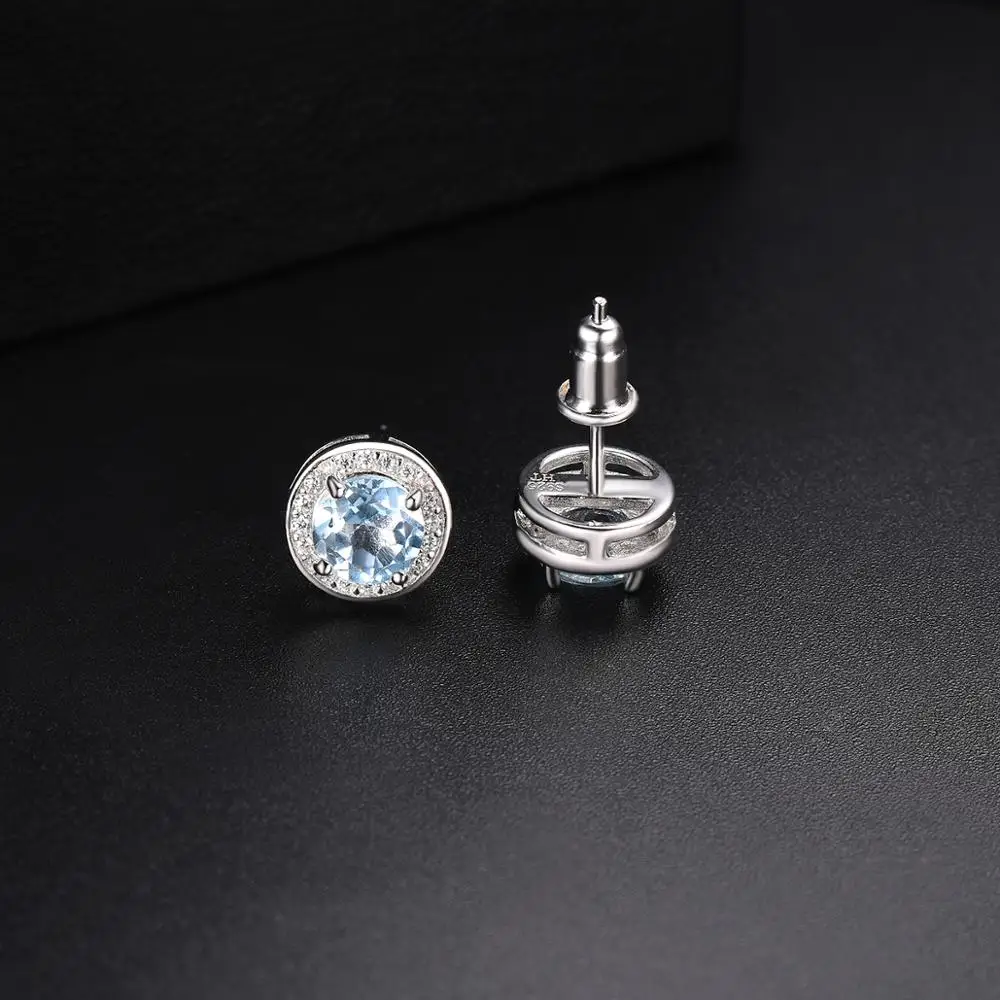 Hutang круглые серьги сделаны с 1.88ct натуральный драгоценный камень Небесно голубой топаз Твердые 925 пробы серебряные ювелирные изделия для женщин подарок