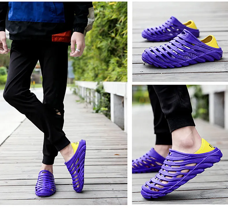 1 (21)Sandals Mesh Shoes Men Breathable Beach Slippers Sport Water Socks Hollow Aqua Wading Shoes Chaussure Homme