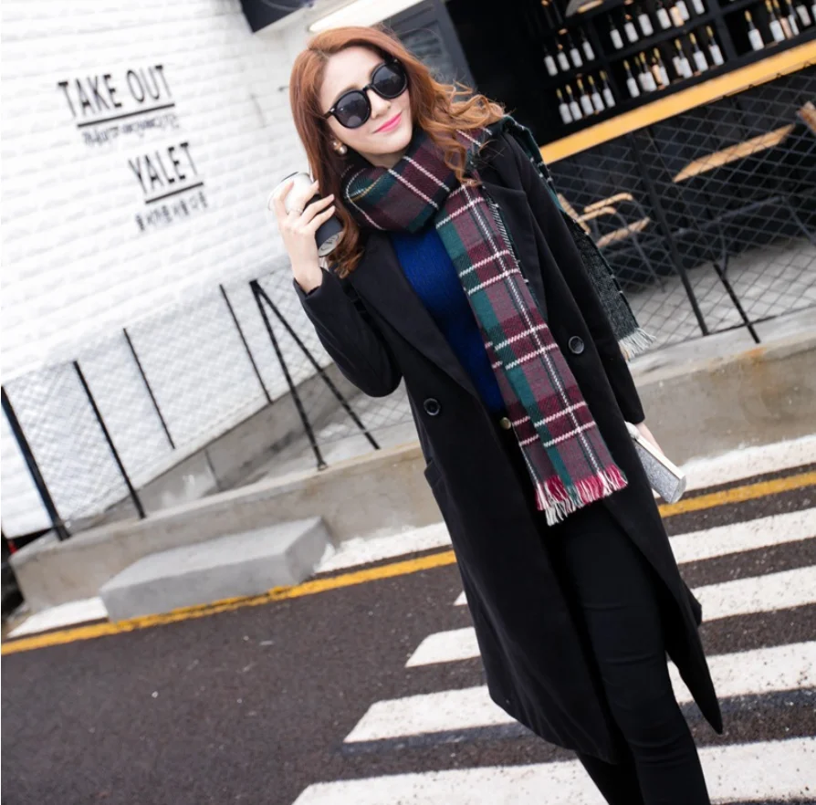 Осень и зима женский корейский Тонкий был тонкий шерстяной пальто чистый цвет с длинными рукавами темперамент длинный раздел повседневная куртка - Цвет: 1